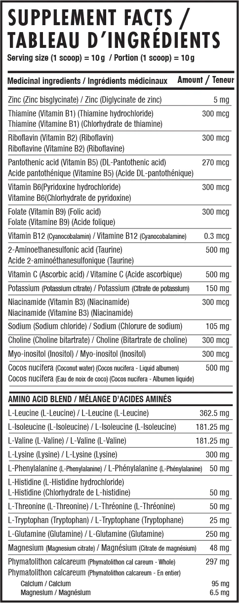 Infos nutritionnelles Électrolytes Nova Pharma